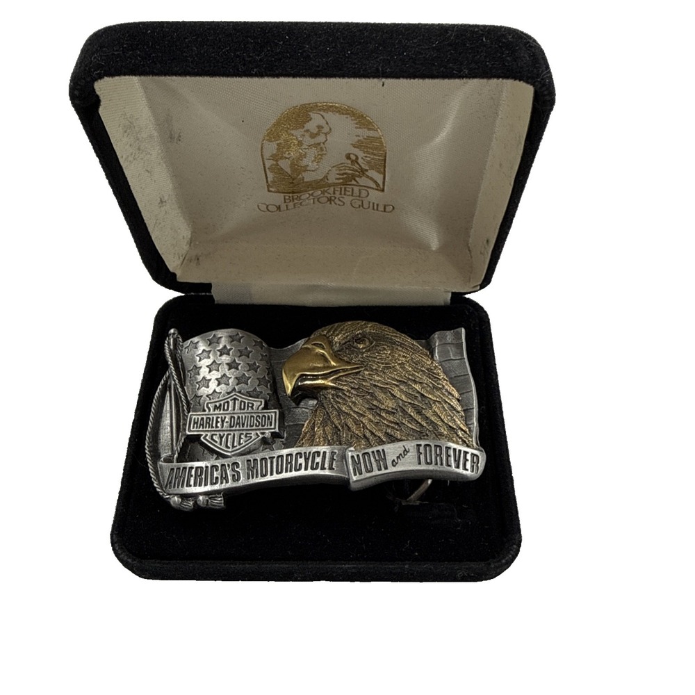 Vintage Harley Davidson Brookfield‎ Belt Buckle Limited Edition 1988 Velvet Case